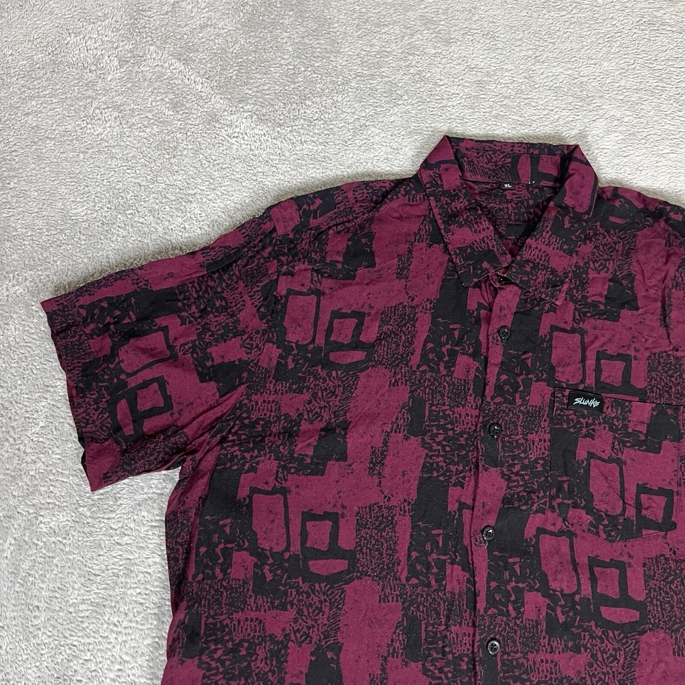 Slunks Shirt Mens Extra Large Beach Casual Short Sleeve Button Up Rayon Burgundy - Picture 5 of 12